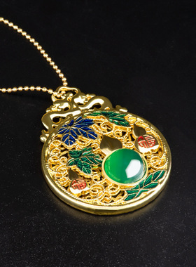 正品天然绿玛瑙蛋面花件铜镀金镶冰种吊坠玉坠女款项链时尚挂件