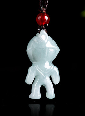 天然缅甸A货翡翠卡通小超人吊坠冰种玉石挂件可爱男女款玉坠礼物