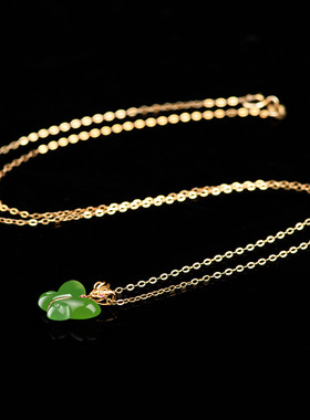 老料和田玉碧玉保真蝴蝶18k金镶正品天然玉石挂件女士款项链饰品