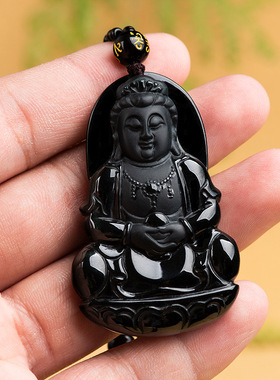 天然墨翠A货翡翠墨玉观世音菩萨冰种玉石吊坠佛像挂件男女款饰品