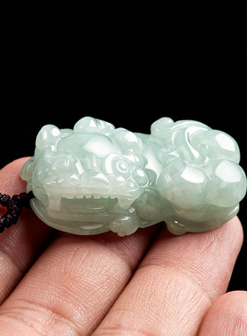 天然正品缅甸A货翡翠浅绿霸王貔貅糯种玉石吊坠通财皮丘挂饰挂件