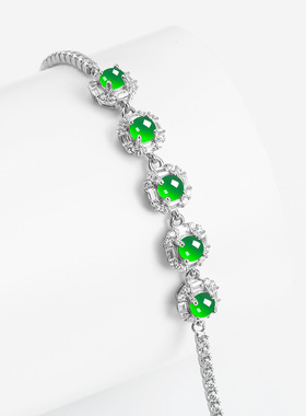 天然正品A货翡翠阳绿手链S925银镶嵌冰种玉石时尚高档女款手饰