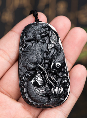 天然墨翠A货翡翠墨玉鱼牌年年有余吊坠玉石挂件通财男士项链女款