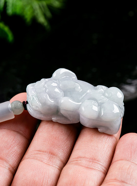 天然缅甸A货翡翠润白如意貔貅糯种玉石吊坠通财挂件男士项链女款