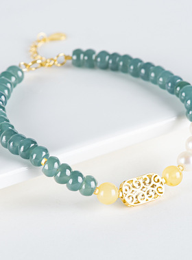 天然A货翡翠蓝水算盘珠S925银镶手链冰种玉石女款时尚高档饰品