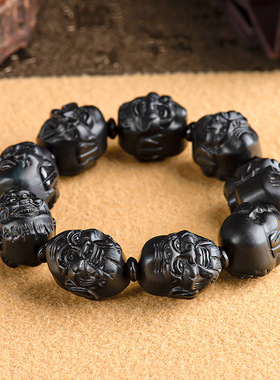 天然正品墨玉a货翡翠墨玉十八罗汉手串男士手链大气高档玉石玉器