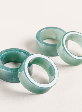 天然正品老坑A货保真翡翠蓝水戒指男款扳指冰种玉石玉指环玉器