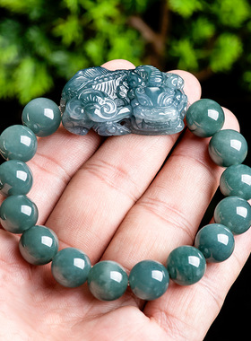 天然正品A货蓝水翡翠如意貔貅手串冰种玉石皮丘男士高档手链女款