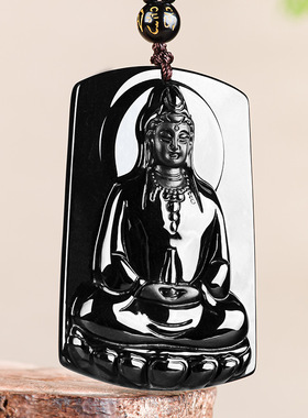 天然墨翠a货翡翠素衣净瓶观音佛像玉石吊坠透绿挂件男士项链女款