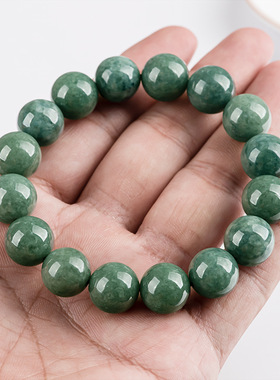 天然A货保真翡翠深豆绿圆珠手串冰种玉石玉珠子手链男士女款手饰