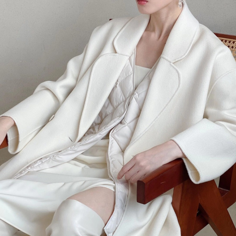 2022秋冬新款双面绒中长款羊毛大衣 索梵拉毛呢外套