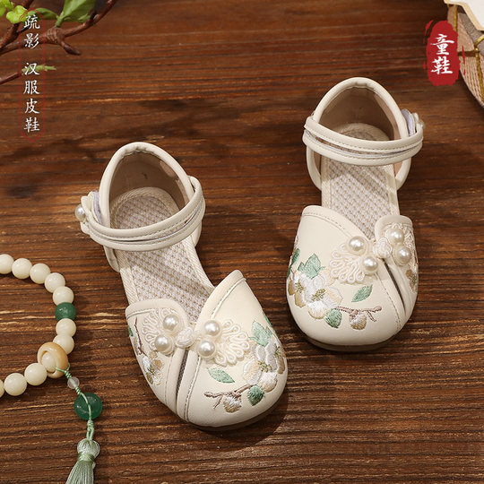 女童汉服鞋子夏季新款小女孩凉鞋古风古装新中式国风儿童绣花皮鞋