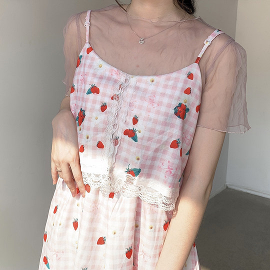 Capa interior de malla de encaje, camisa con parte inferior transparente súper linda, súper linda