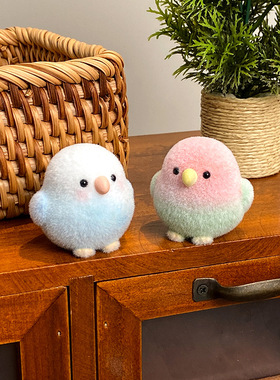 植绒小鸟原创摆件可爱解压治愈情绪办公室桌面工位装饰品生日礼物