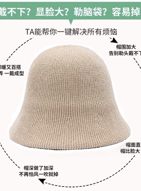 大头围渔夫帽女秋冬保暖帽子雪尼尔盆帽跨境针织水桶帽冬季感
