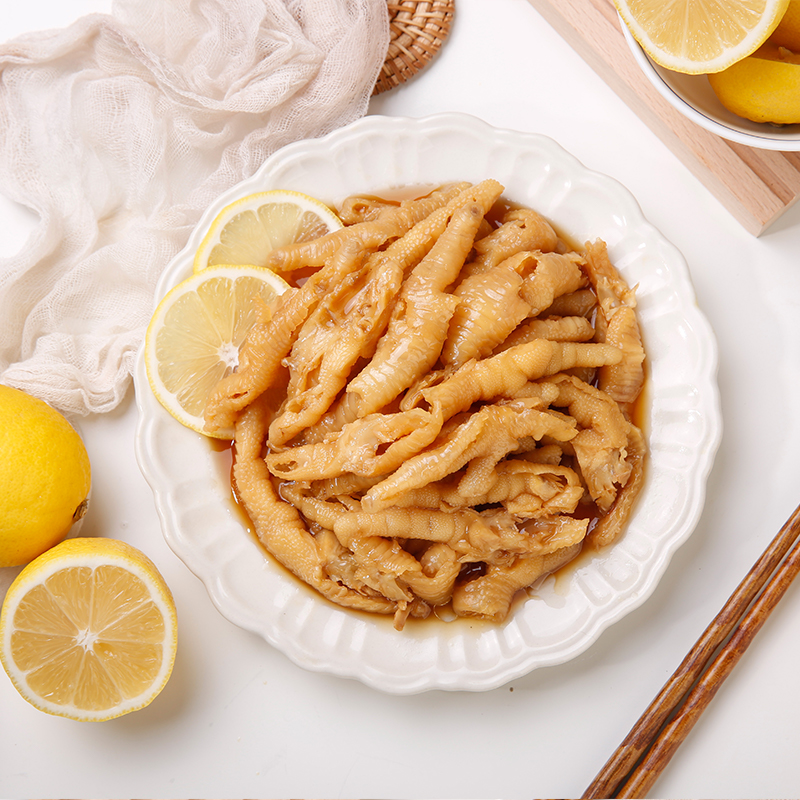 童谣无骨凤爪柠檬蒜香麻辣味鸡爪即食脱骨鸭掌卤味零食罐装500g-图0