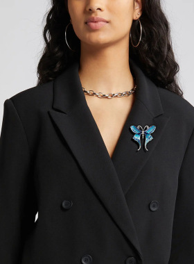 复古蓝色蝴蝶胸针女西装礼服别针