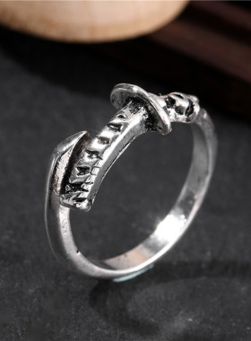 武士刀开口戒指可调节男士食指指环霸气简约小众设计朋克复古手饰