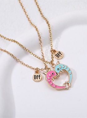 项链粉蓝海豚儿童合金十字链合金