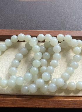 【玉出名门】和田玉手链 新疆且末米达料10mm圆珠手链手串 附证书