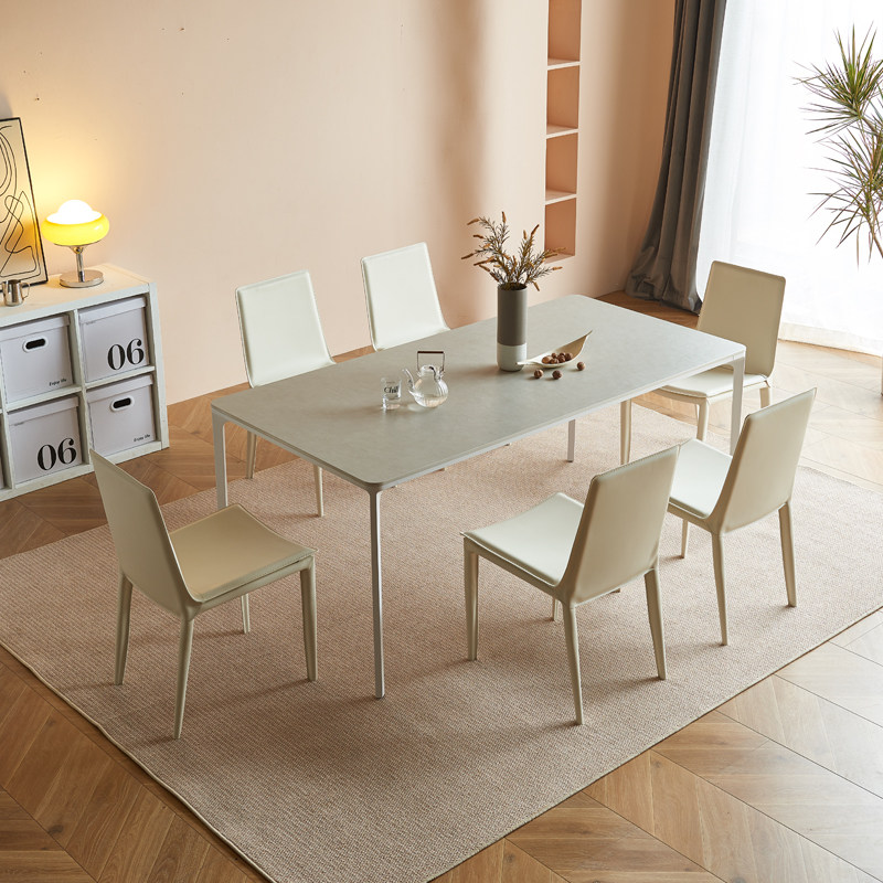 奶油风德利丰岩板餐桌进口拉米娜意式极简长方形奶油风餐桌椅组合,淘宝优惠券,粉丝福利购,淘宝优惠卷