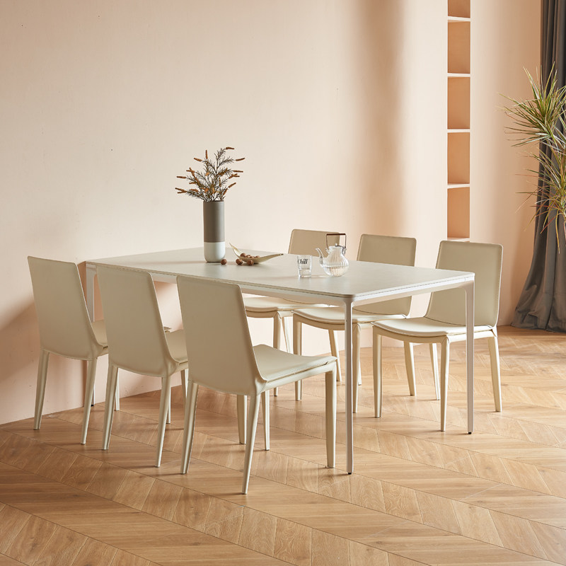 奶油风德利丰岩板餐桌进口拉米娜意式极简长方形奶油风餐桌椅组合,淘宝优惠券,粉丝福利购,淘宝优惠卷