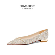 chwz big code flat bottom wedding shoes women and show wedding dress two wear 2023 new bridal shoes are not tired and can be worn normally