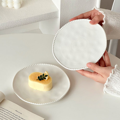 珠点白色甜品盘陶瓷高级感家用早餐点心蛋糕平盘意面牛排西餐餐盘 - 图3