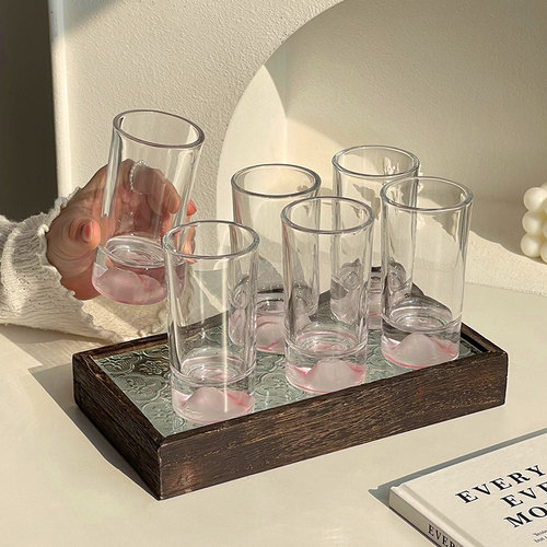 粉色观山白酒杯套装家用轻奢高档一两二两小酒杯一口杯烧酒杯酒具 - 图3
