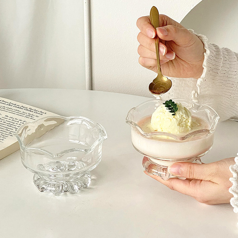 高脚冰淇淋甜品碗家用精致透明酸奶刨冰布丁雪糕碗燕窝宽口玻璃碗