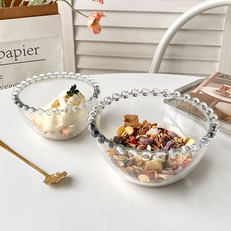高颜值ins珍珠边玻璃燕麦酸奶碗冰淇淋雪糕碗早餐水果沙拉甜品碗