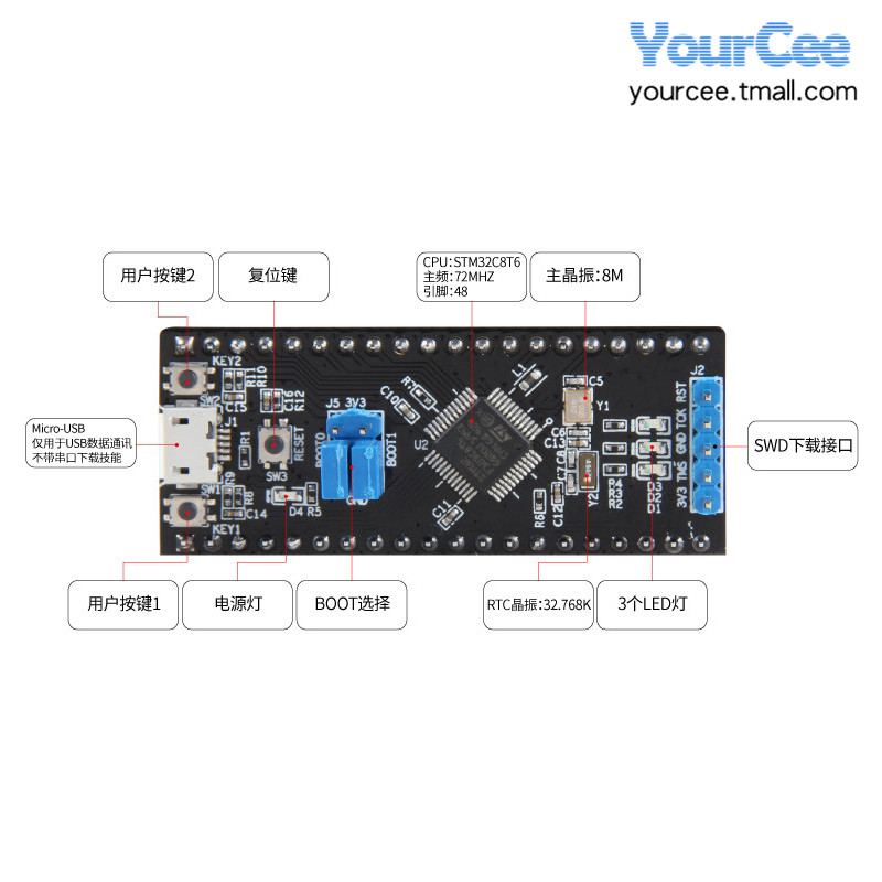 STM32F103C8T6小系统板 72M主频 IO全引出小体积,插面包板-图2