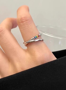wlw六色彩虹戒指彩色交叉线条