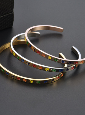 六色彩虹手链le同暗号新品钛钢可调节手镯狗印气质个性彩虹手环