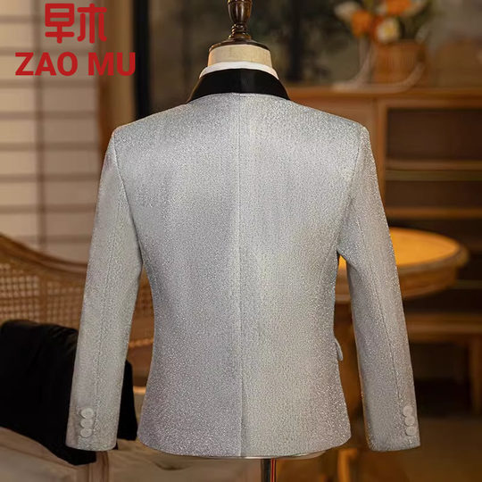 男童西装套装花童亮片儿童钢琴演出舞台走秀西服晚会主持人礼服银