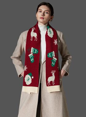 2024 New Women Red And Green Christmas Scarf Knitted Scarf