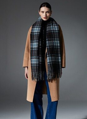 2024 New Women Fashion INS Long Style Blue Plaid Scarf Shawl