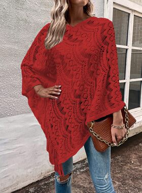 2024 Female Fashion INS Irregular Tassel Lace Sweater Shawl