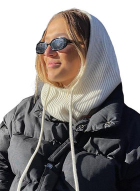 New Hat Scarf Integrated Knitted Drawstring Cap Pullover