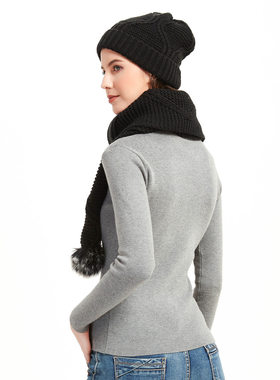2024 Women Fashion Black Cold Proof Hat Scarf  Knitted Scarf