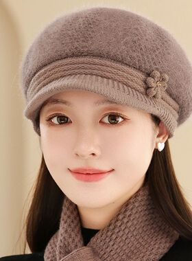 冬天帽子女士针织帽中老年人奶奶妈妈加绒毛线帽中老年保暖冬帽女