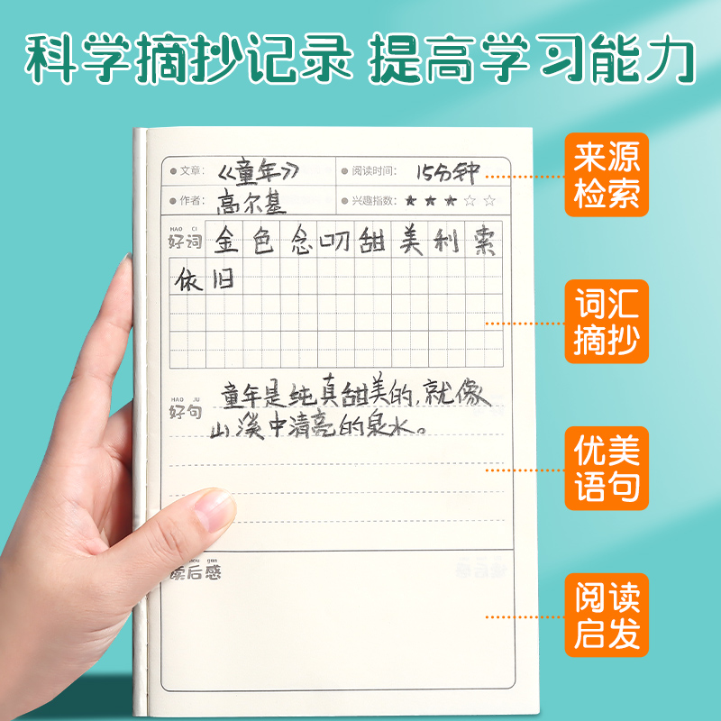 读书笔记本摘抄本阅读记录专用本小学生卡日积月累好词好句摘抄本一二年级三四年级语文读后感采蜜集摘记本子-图0