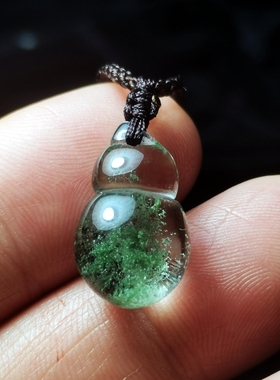 B天然水晶原石雕刻绿幽灵葫芦吊坠千层山聚宝盆金字塔异象男女