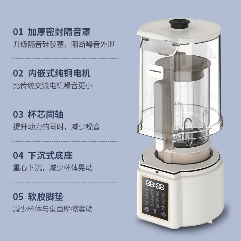 德国蓝宝破壁机家用豆浆机柔音全自动加热多功能料理机PB07 - 图1