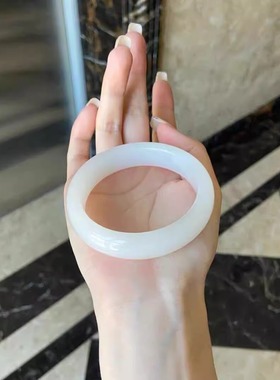 【手镯带证书】新疆白玉手镯少女款旺夫玉镯子天然玉石