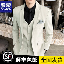 Romonsuit suit mens three sets of Korean versions of a small suit for a career positive dress for a groom wedding gown