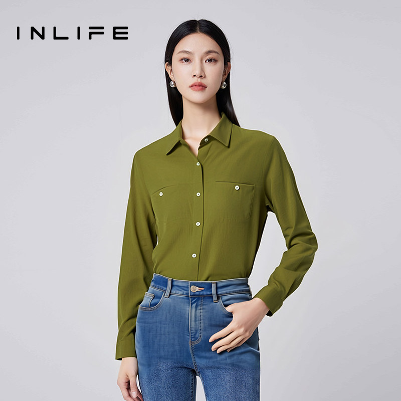 伊纳芙高级简约宽松长袖衬衫女秋冬新款时尚百搭休闲气质上衣衬衣,淘宝优惠券,粉丝福利购,淘宝优惠卷