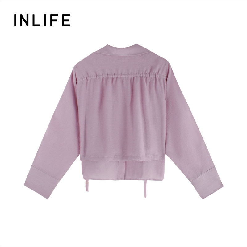 伊纳芙短款宽松抽绳收腰衬衫女春季新款高级独特薄款休闲透气衬衣,淘宝优惠券,粉丝福利购,淘宝优惠卷