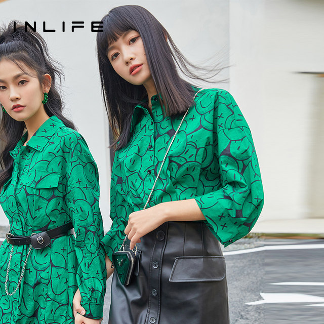 Inlife French dropped shoulder three-quarter sleeve printed shirt