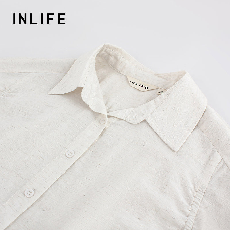 伊纳芙短款宽松抽绳收腰衬衫女春季新款高级独特薄款休闲透气衬衣,淘宝优惠券,粉丝福利购,淘宝优惠卷